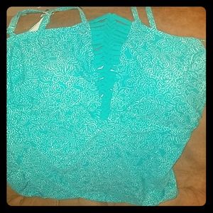 Turquoise Blue Color Swim Tankini With Skirt